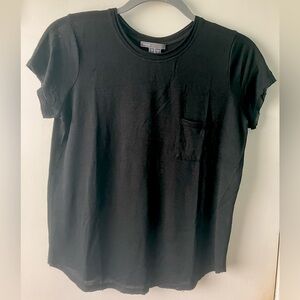 Vince Short-Sleeve T-shirt with Front Pocket and Raw Hems Black Womens S